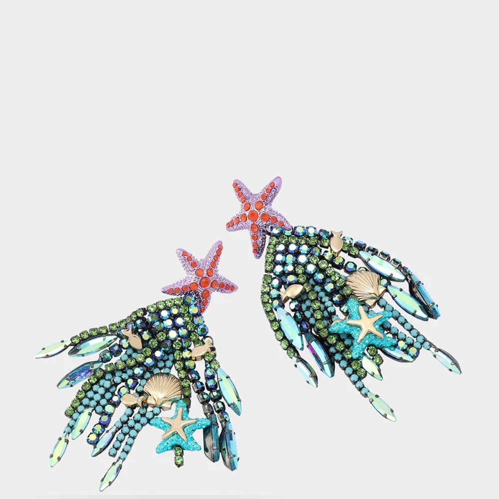 BETSEY JOHNSON MERMAID JEWELS SEALIFE STATEMENT EARRINGS - NWT